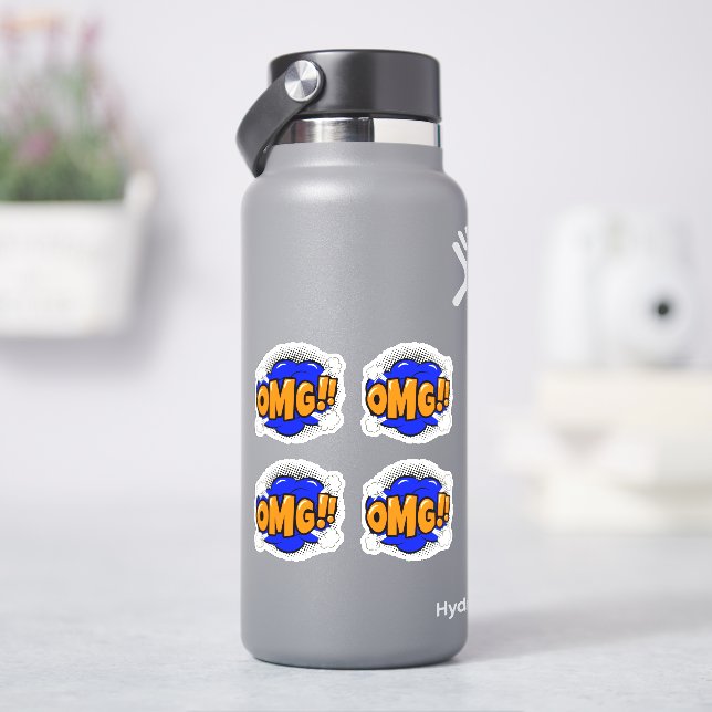 Sticker 4 x OMG Pop Art Gold & Blue Burst sur 4" (HydroFlask)
