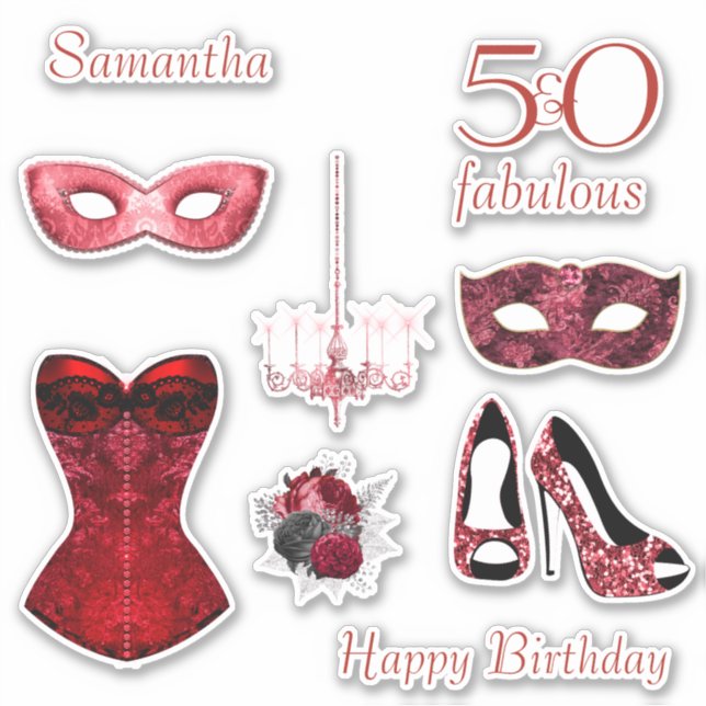 Sticker 50 ans et Fabuleux Corset Rouge Anniversaire (Devant)