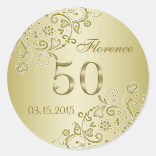 Sticker 50th Birthday tourbillons floraux dorés