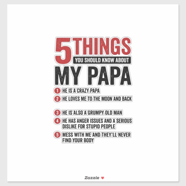 Sticker 5 choses à propos de mon papa drôle design de t-sh (Feuille)