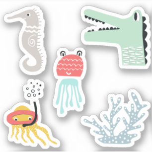 Sticker 5x Osticker Ocean doodle