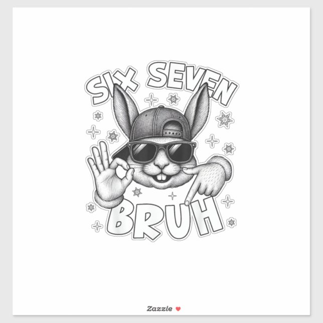 Sticker 67 Six Seven Bruh Cute Bunny Face with Sunglasses  (Feuille)