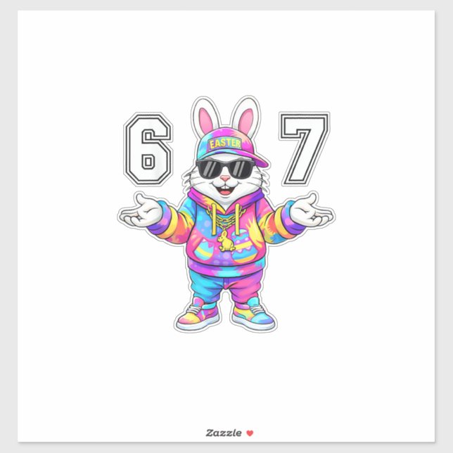 Sticker 67 Six Seven Bunny Tie Dye Easter Day 67 Meme Men  (Feuille)