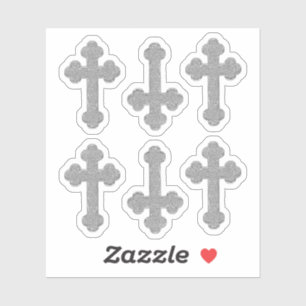 Sticker 6 Faux Métalliques Croix Argent Bouclées - Contour