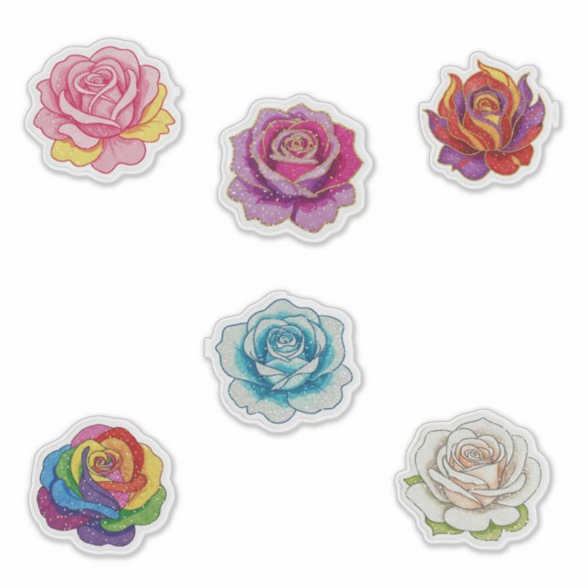 Sticker 6 roses colorées (Devant)