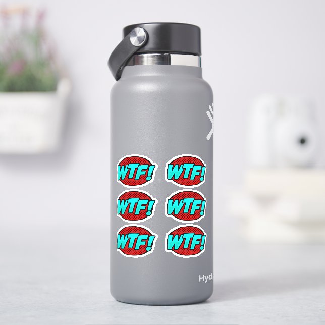 Sticker 6 x WTF Pop Art Aqua Bleu en rouge sur 4" Vinyl (HydroFlask)