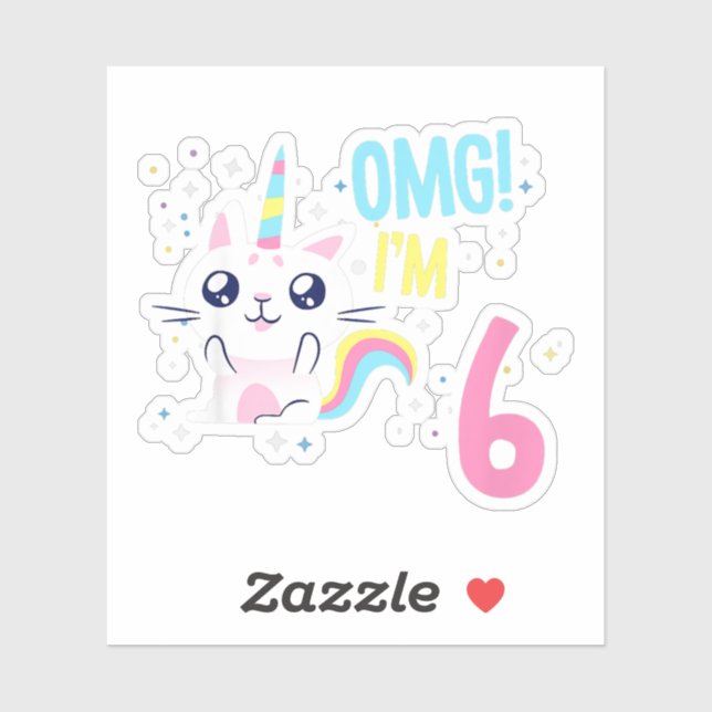 Sticker 6 Year Old Girl Birthday Gift Unicorn (Feuille)