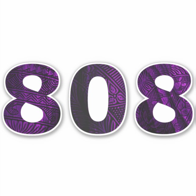 Sticker 808 Hawaii Tribal Blk Purple (Devant)
