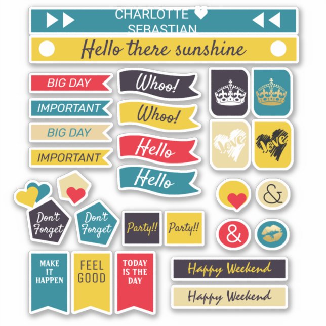 Sticker 80s Retro Couleur Couronne Amour Coeur Planner (Devant)