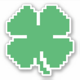 Sticker 8 bits Pixel Lucky Four Leaf Clocher