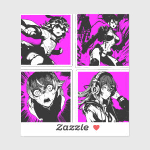 Sticker 90s Anime Girls in Purple Aesthetics