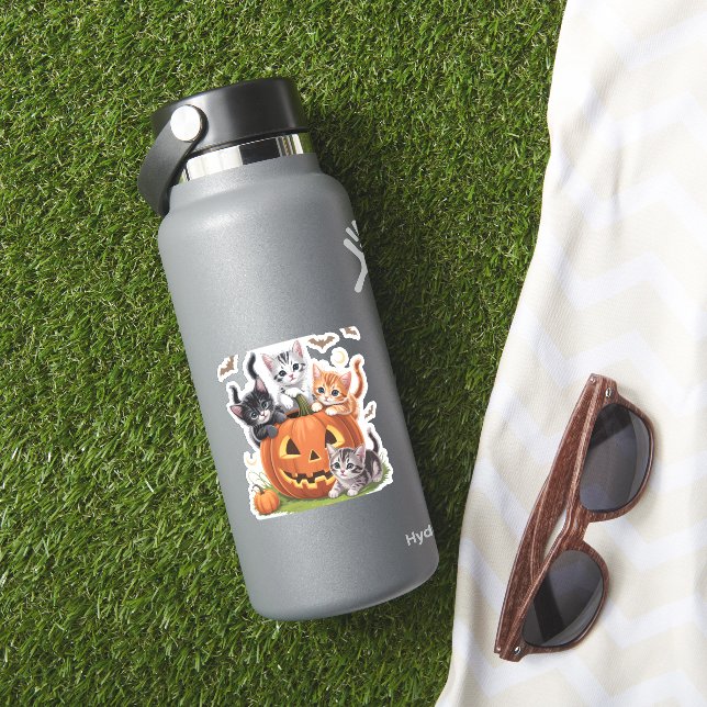 Sticker 90s Citrouille Chat Halloween Floral Saison Éffray (HydroFlask Insitu)