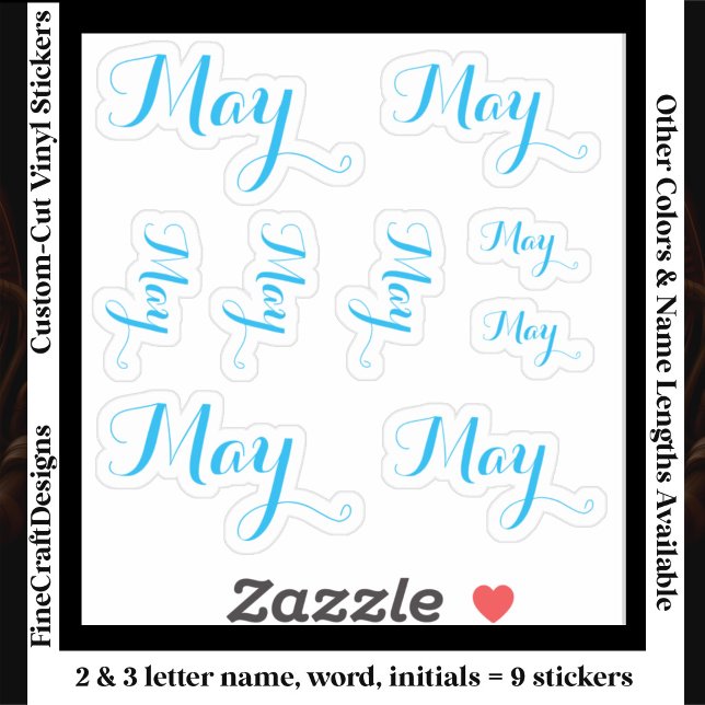 Sticker 9 Custom Name Word, 2-3 letters Elegant Script Blu (Créateur téléchargé)