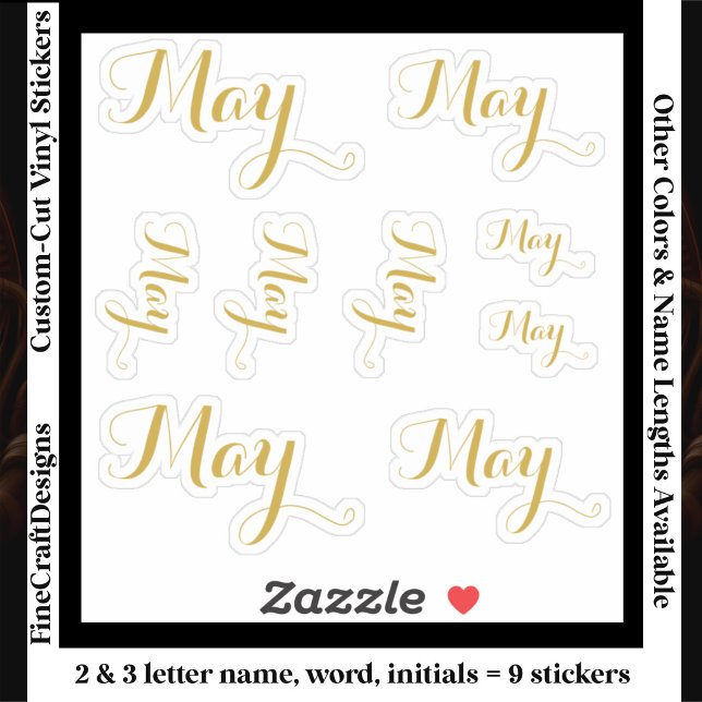 Sticker 9 Custom Name Word, 2-3 letters Elegant Script Gld (Créateur téléchargé)