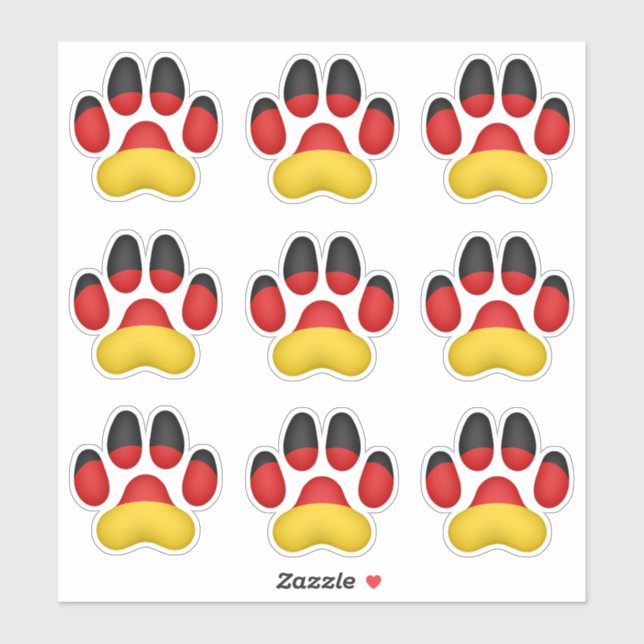 Sticker 9 Empreintes de pattes allemands de chiens (Feuille)