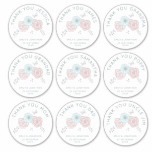 Sticker 9 Grand Nom individuel Merci Flower Mariage