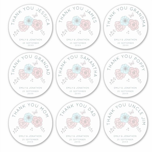 Sticker 9 Grand Nom individuel Merci Flower Mariage (Devant)