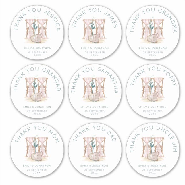 Sticker 9 grands noms individuels Merci Mariage (Devant)