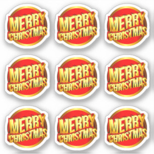 Sticker 9 Joyeux Noël 3D effet Rouge Gold Texte Kiss Coupe