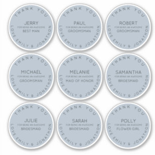 Sticker 9 Nom individuel Merci Fête de mariage bleu