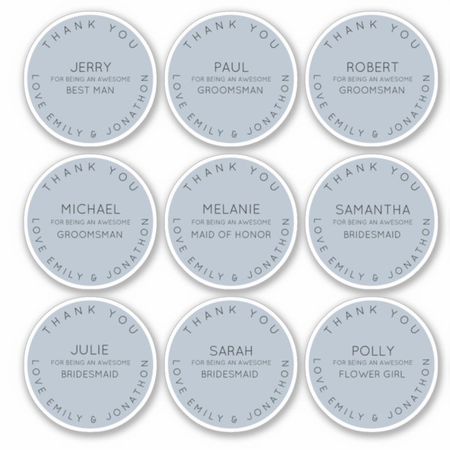 Sticker 9 Nom individuel Merci Fête de mariage bleu (Devant)