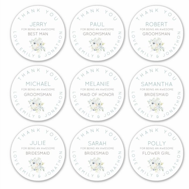 Sticker 9 Nom individuel Merci Née Floral Grand (Devant)