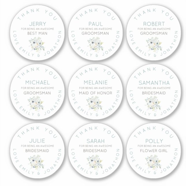 Sticker 9 Nom individuel Merci Née Florale Petite (Devant)