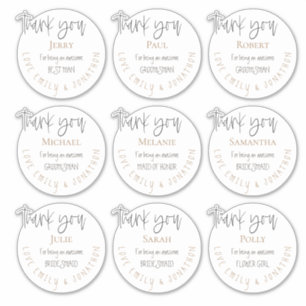 Sticker 9 Noms individuels Merci Mariage de message blanc