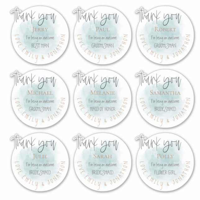 Sticker 9 Noms individuels Merci Mariage de message Turquo (Devant)