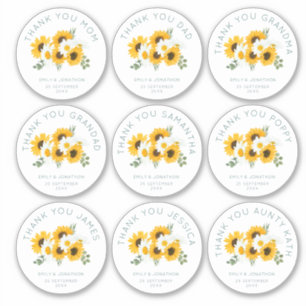 Sticker 9 Petit Nom individuel Merci Mariage Sunflower