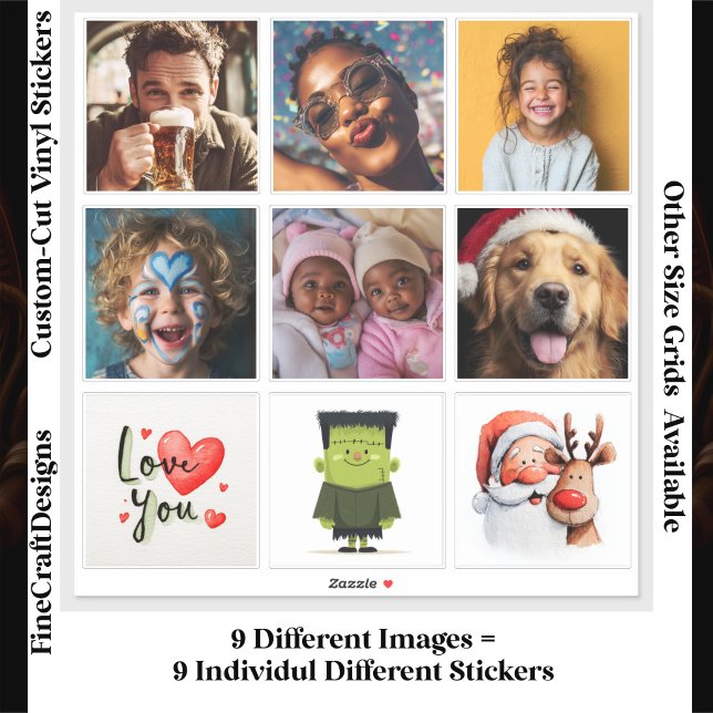 Sticker 9 Square Individual Custom Photo/Image Collage (Créateur téléchargé)