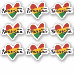 Sticker 9 x Joyeux Kwanzaa Rouge Jaune Vert Coeurs rayés