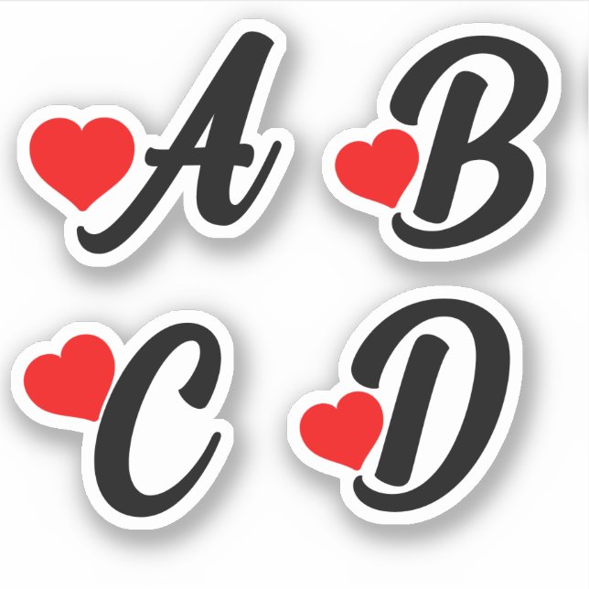 Sticker A B C D Lettres avec coeur (Devant)