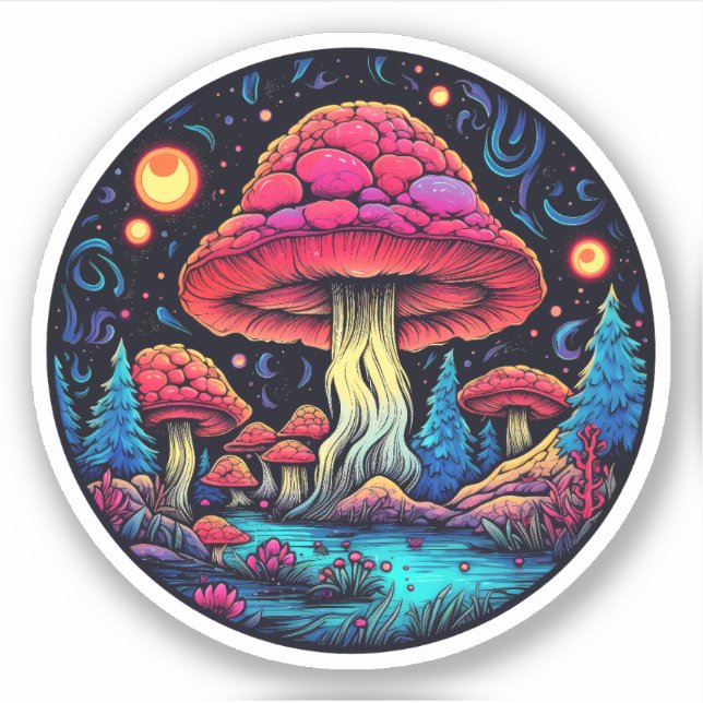 Sticker à champignons Trippy : Un plaisir psychédé (Devant)