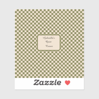 Sticker à damiers Citation de coin vert et beige