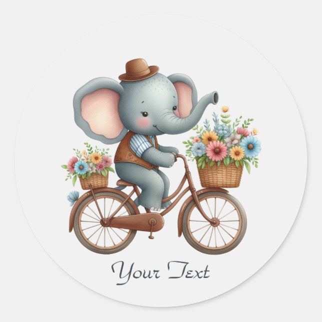 Sticker à éléphant à vélo floral (Devant)
