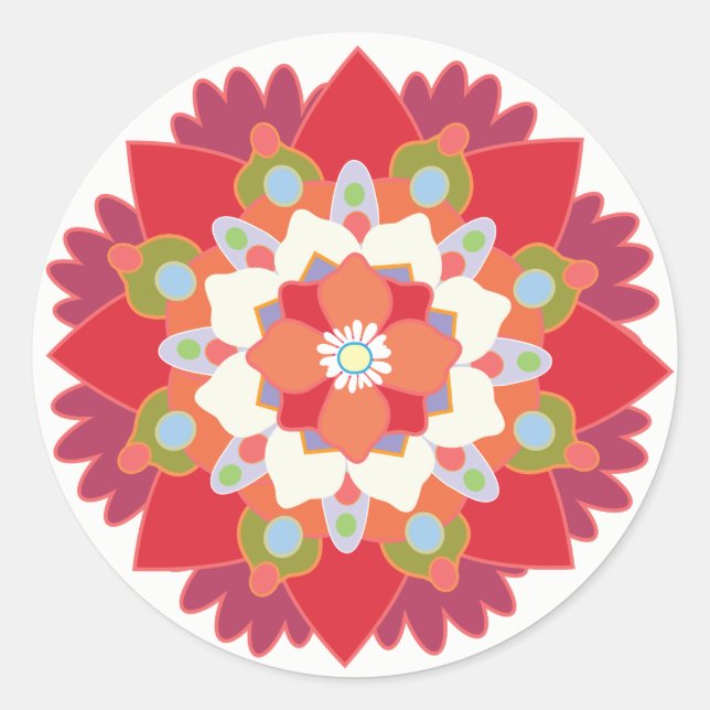Sticker à fleurs couleur rouge Lotus Mandala (Devant)