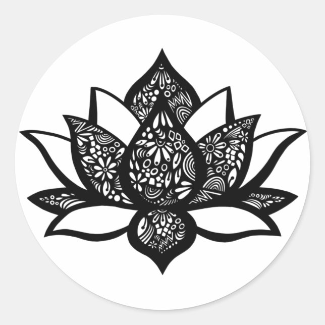 Sticker à fleurs de lotus noir et blanc (Devant)
