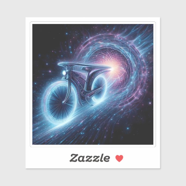 Sticker A Glowing Bicycle Travels Through a Cosmic Tunnel (Feuille)