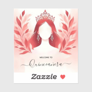 Sticker À Hot rose Crown Tiara Black Lace Red Quinceanera