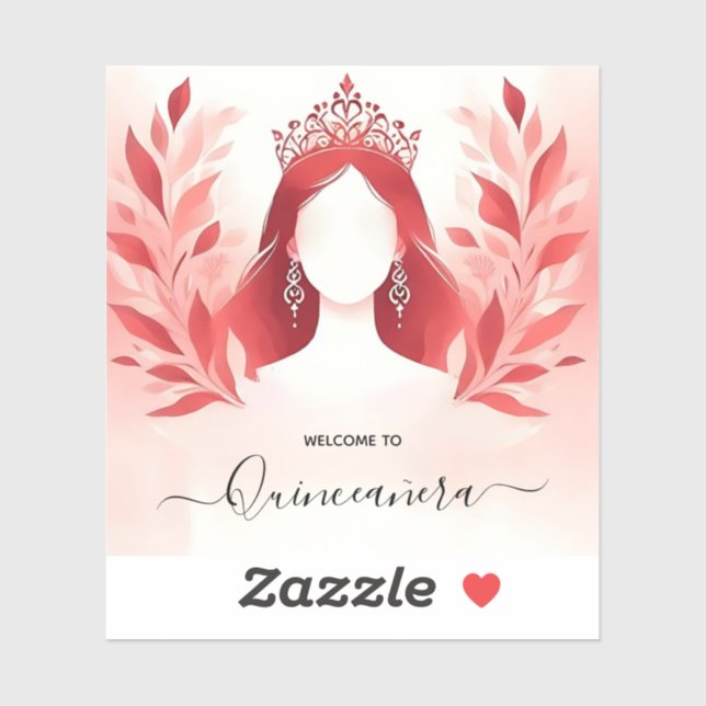 Sticker À Hot rose Crown Tiara Black Lace Red Quinceanera (Feuille)