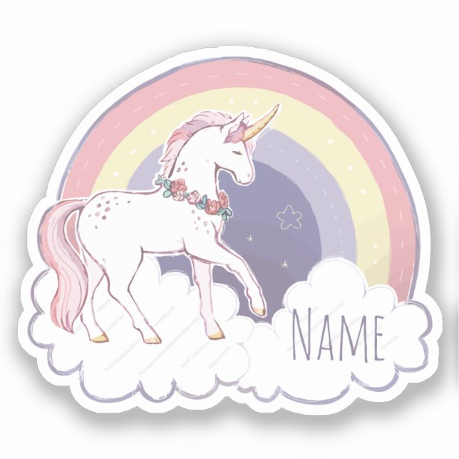 Sticker à licorne arc-en-ciel personnalisé (Recto)