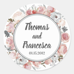 Sticker à Mariage floral rose et chardon