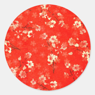 Sticker à motifs floraux rouge et or japonais