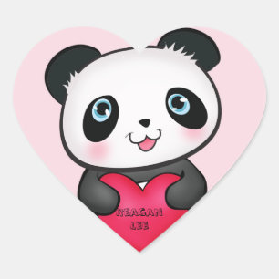 Sticker à ours Panda tenant un coeur personnalisé