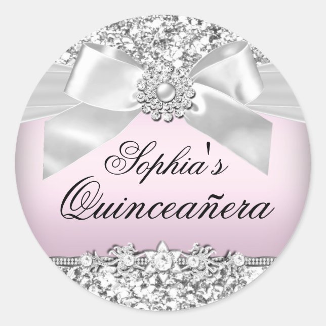 Sticker à Parties scintillant rose argent et bijou (Devant)