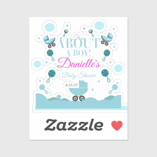 Sticker À propos d'un garçon Baby shower Invitation Invita (Feuille)