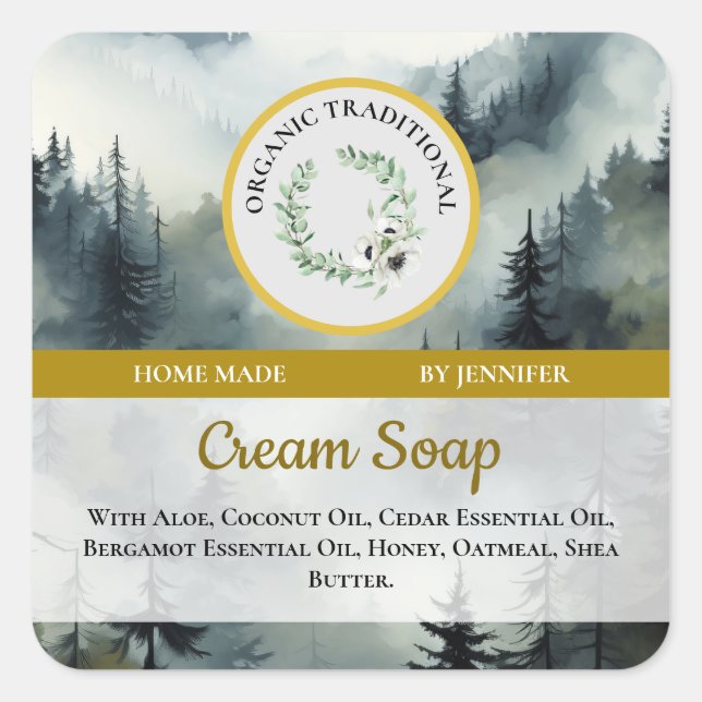 Sticker à savon fait main Étiquette Design de forê (Devant)