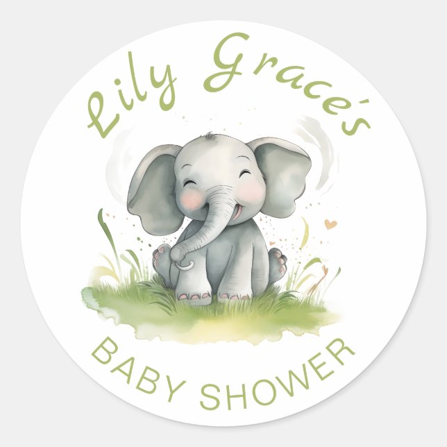 Sticker à thème Baby shower rond Elephant (Devant)