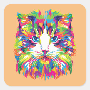 Sticker à visage de chat multicolore